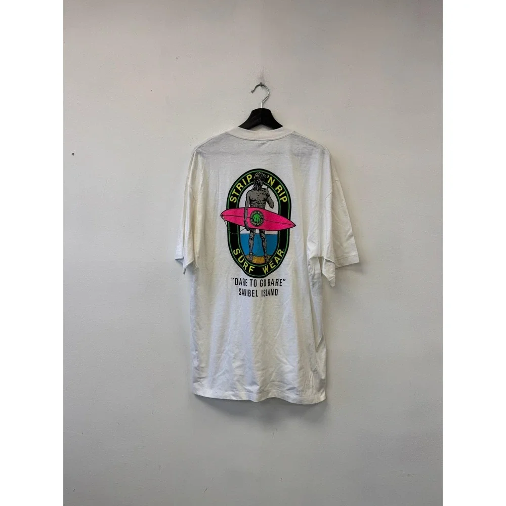 Vintage Crazy Shirts Strip N Rip Surf‎ Shirt Mens XL White Sanibel Island 90s